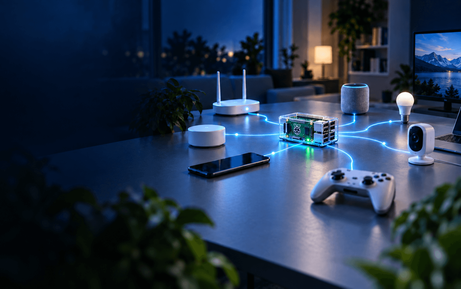 A connected home network centered on a Raspberry Pi